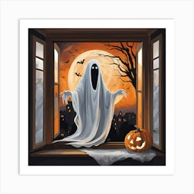 Halloween Ghost And Pumpkin Art Print