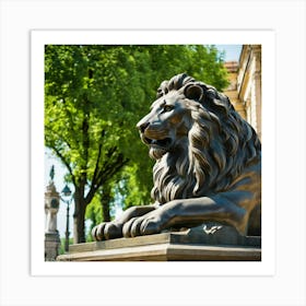 Lion Statue In Front Of A Building 2 Art Print