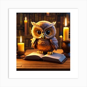 Owl Reading Book Art Print