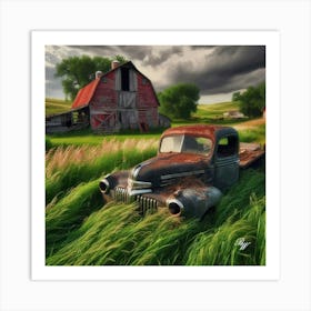 Broken Down Antique Truck In The Grass Copy Art Print