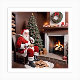 Santa Claus And Cookies Art Print