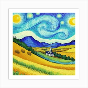 Countryside Charm: A Village Untouched Starry Night Art Print