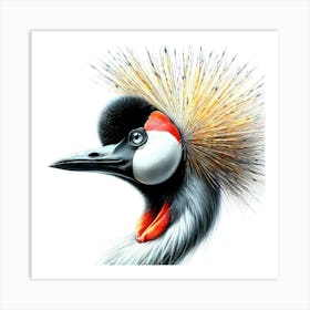 Crowned Crane Color Drawing - Wild Bird Artwork 156 Art Print