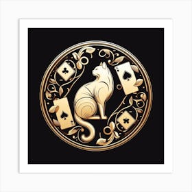 Gold Cat With Playing Cards Art Print