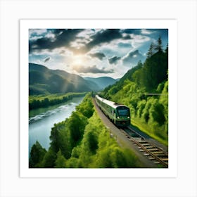 Travel Sky Train Scenery Forest Summer Landscape View Freight Bay Sunlight Green Beautif (3) Art Print