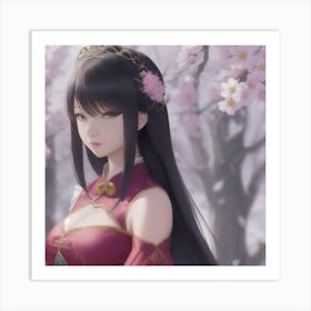 Asian Girl In Cherry Blossoms Art Print