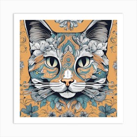 Cat With Flowers 3 Art Print