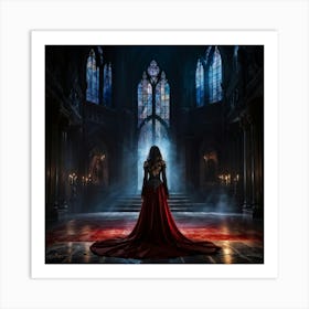 Sinister Gothic Woman Draped In Dark Intricate Fabrics Stands In The Heart Of A Mysterious Castles Art Print