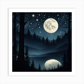 Moonlight In The Forest Art Print