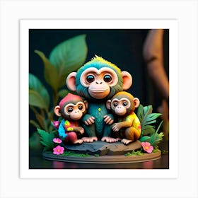 Three Monkeys In The Jungle Art Print