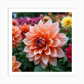 A Blooming Garden Of Various Colors Of Dahlias In Full Splendor 1 Art Print