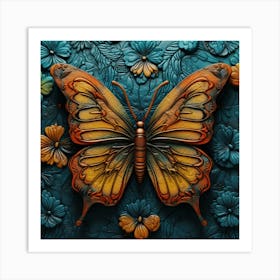 Butterfly On A Blue Background 1 Art Print