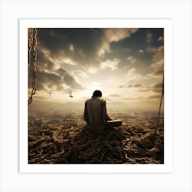 Man Sitting On Top Of Chains Art Print