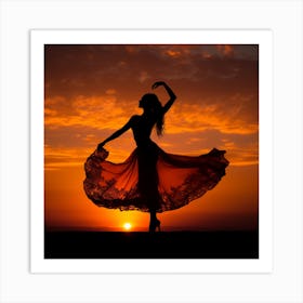 Silhouette Of A Dancer At Sunset 1 Art Print