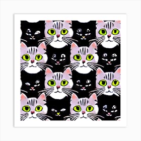 Smiling Cat Faces Art Print