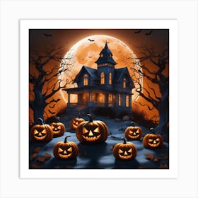 Halloween House With Pumpkins 21 Art Print