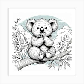 Line Art koala 2 Art Print