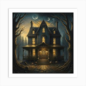 Spooky Haunted House Art Print