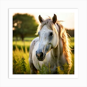 Grass Mane Head Graze Equestrian Pasture Elegant Sun Beauty Horse Standing Rural Green (8) Art Print