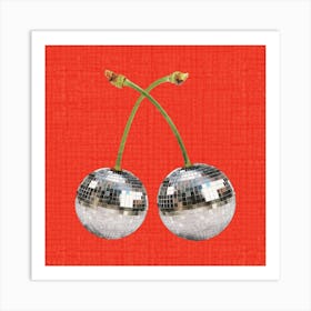 Retro Mirrorball Disco ball Cherries, 70s vibes, retro vibes cherries Art Print