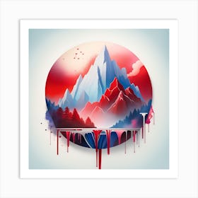 Mountain Landscape Watercolor splash Monochromatic Art Print