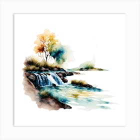 Watercolor Of A Waterfall Art Print