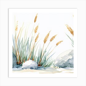 Watercolor Of Grass And Rocks Art Print