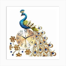 Peacock Wall Clock 1 Art Print