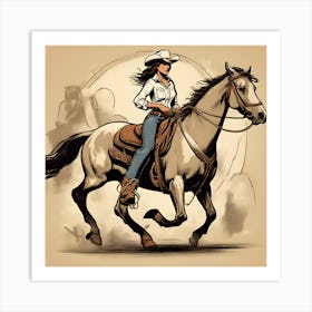 Cowgirl On Horse Vintage Poster 16 Art Print