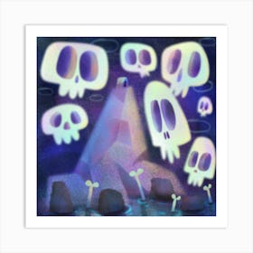 eerie skulls over dark sea Art Print