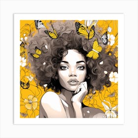 Afro Girl With Butterflies 3 Art Print