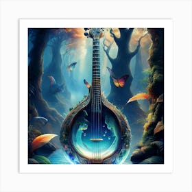 Firefly Banjo, Water, Enchanted, Forest, Kaleidoscope, Colors, Magical, Nature, Music, Instrument, F (9) Art Print