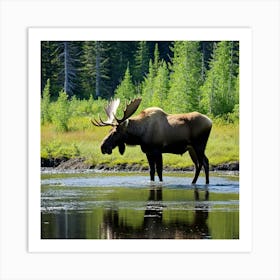 Moose In The River 1 Art Print