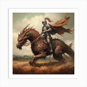 Knight on dragon horse Art Print