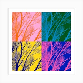 Bright Winter Tree Silhouette Squares Art Print