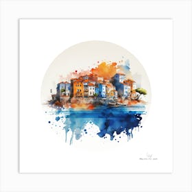 Watercolor Of A Village.A fine artistic print that decorates the place. Art Print