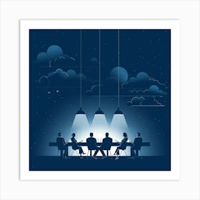 Business Meeting At Night Art Print