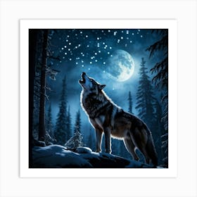 In The Midst Of The Untouched Midnight Wilderness A Wolf Ignites An Echo With Its Heart Wrenching H (2) Art Print