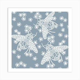 Bees On A Blue Background Art Print