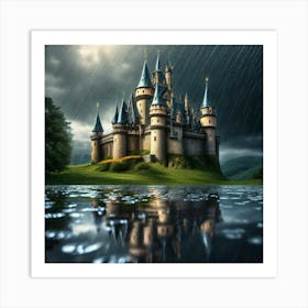 Darkened castle and puddles Art Print