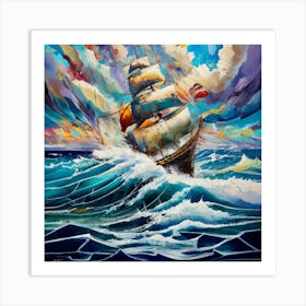 Seascape Ship On The High Seas Storm High Wav Art Print