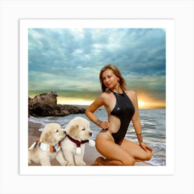 Me and my dogs at the beach Art Print