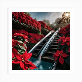 Poinsettia and Path way Art Print