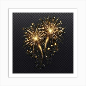 Golden Fireworks On Transparent Background Art Print