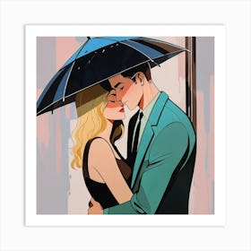 Couple of lovers under an umbrella 6 Art Print