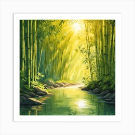 A Stream In A Bamboo Forest At Sun Rise Square Composition 260 Art Print