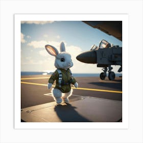 A Cute Fluffy Rabbit Pilot Walking On A Military A (3) Art Print