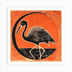 Retro Bird Lithograph Flamingo 4 Art Print
