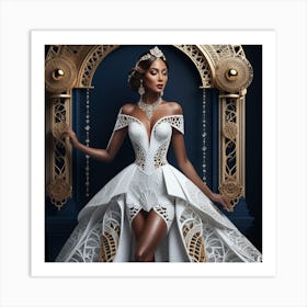 Black Woman In A White Gown Art Print