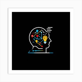 Abstract Vector Icon Illustrating A Human Head Bust With An Illuminating Light Bulb In The Forehead (6) Art Print